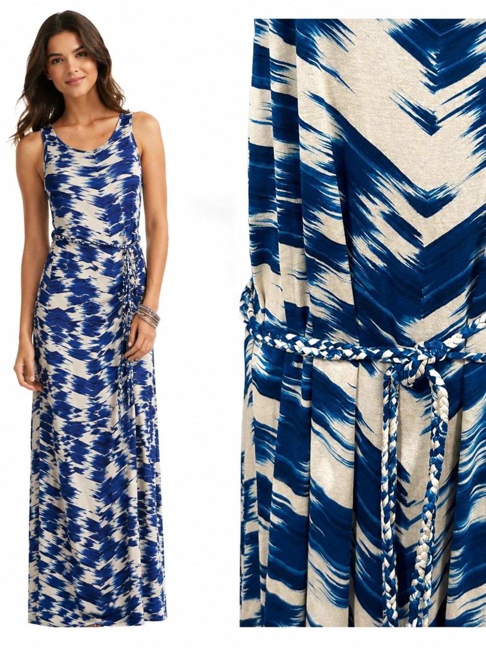 LOFT Blue and Cream Printed Maxi Dress